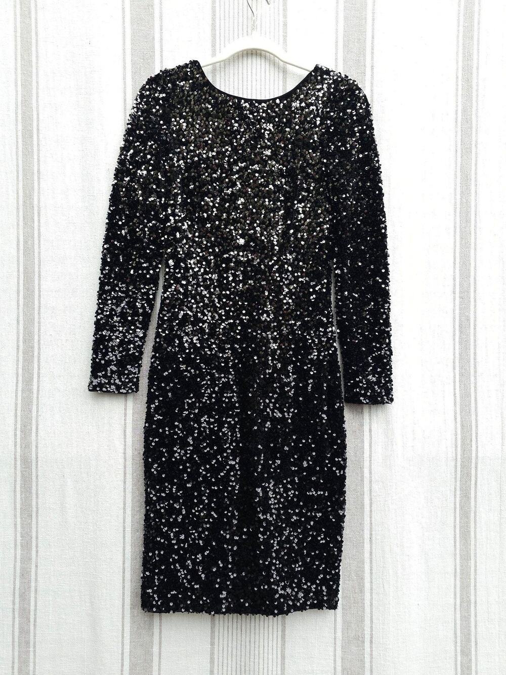 Hobbs London Dress Size 2 Black Sawyer Pencil Sequin Party Cocktail Occasion LBD